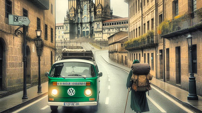 VW y peregrino en llegando